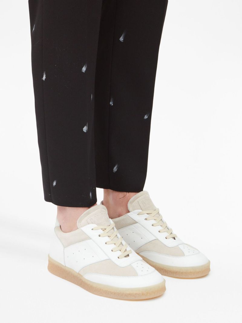 White Panelled Lace Up Sneakers