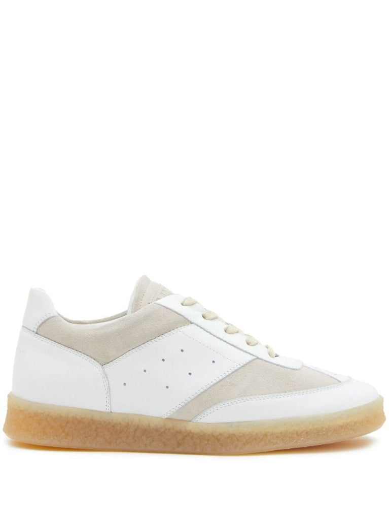 White Panelled Lace Up Sneakers