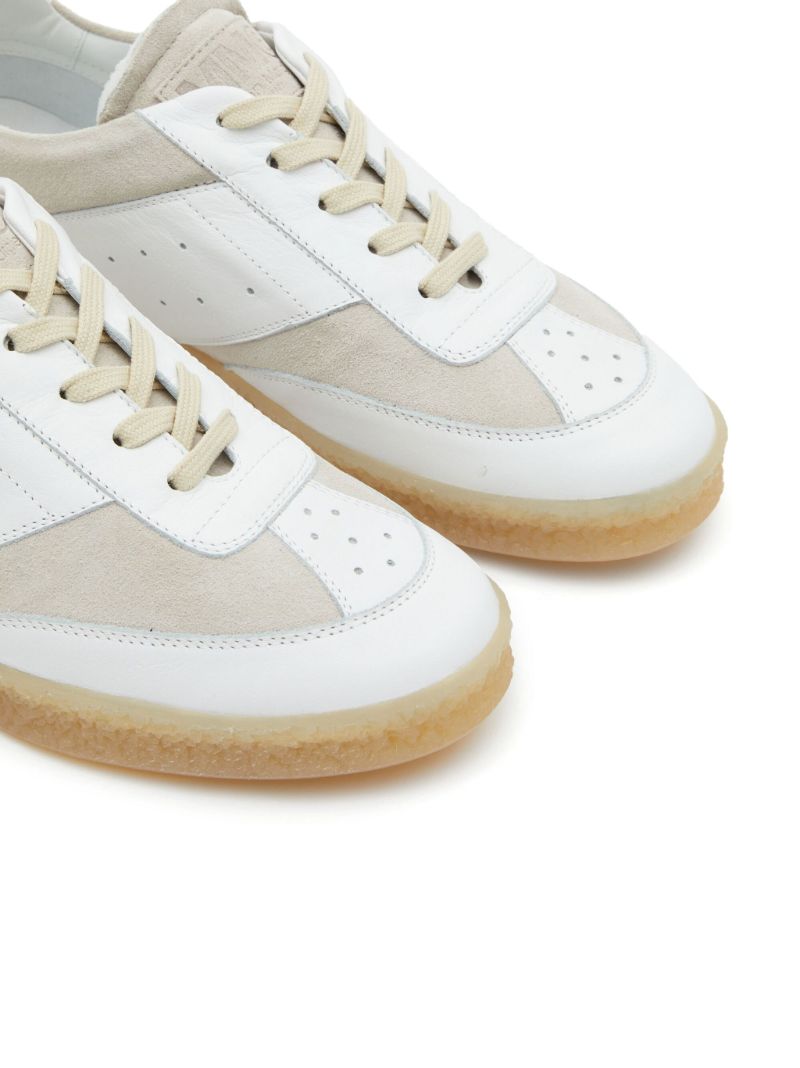 White Panelled Lace Up Sneakers