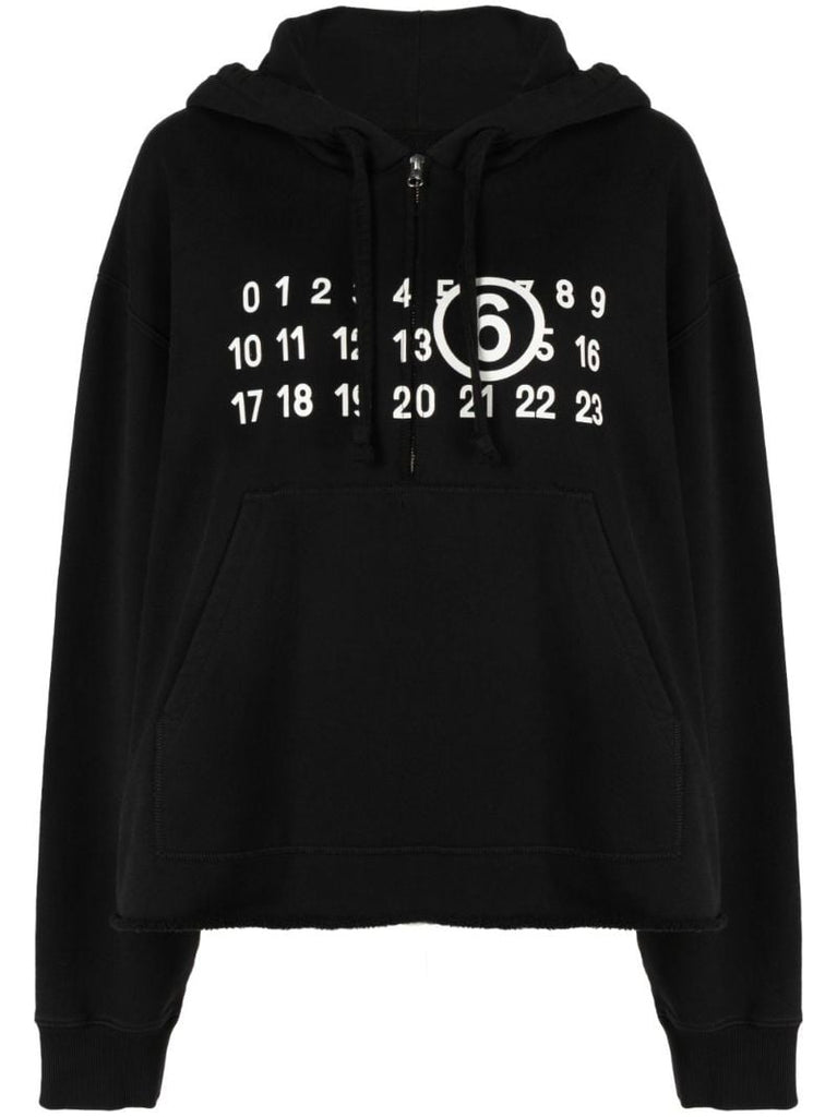 Black Number Motif Hoodie
