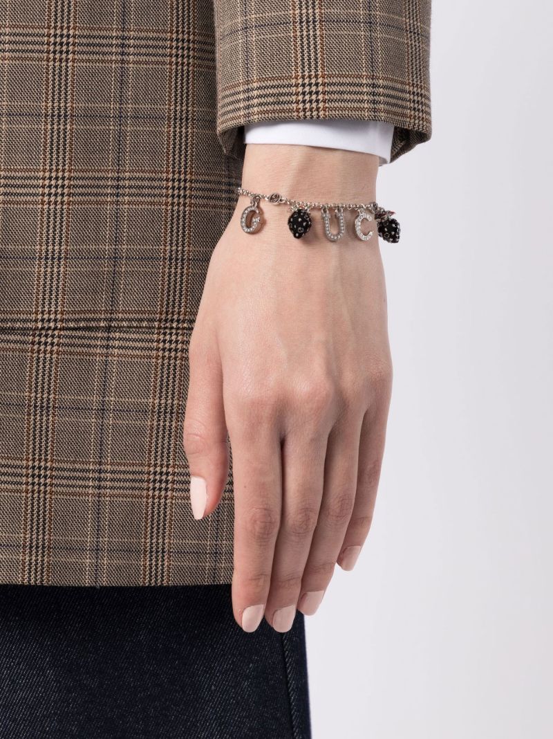 Silver-plated Logo and Strawberry Pendant Bracelet
