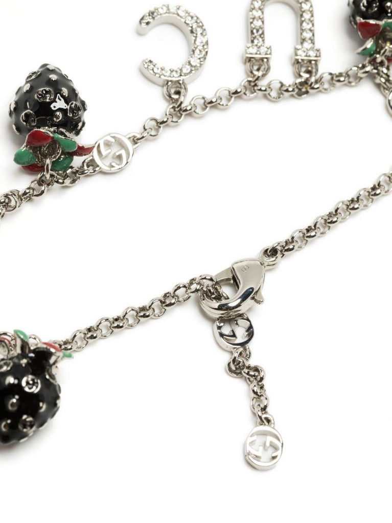Silver-plated Logo and Strawberry Pendant Bracelet