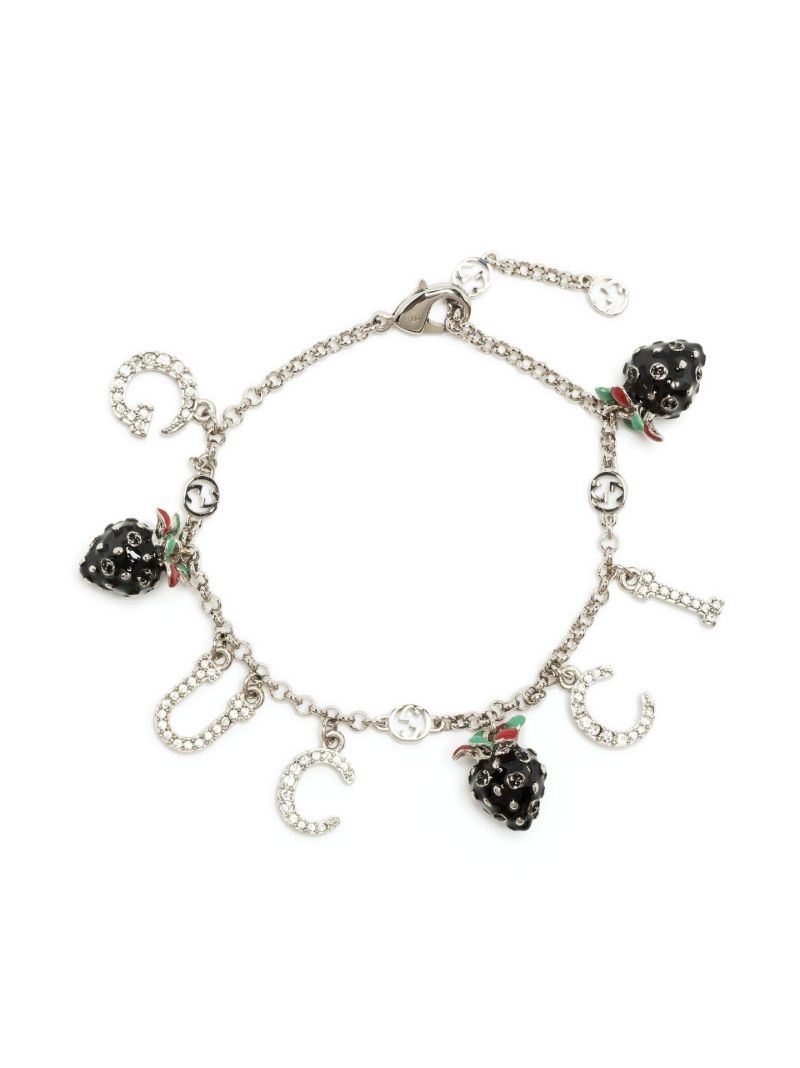 Silver-plated Logo and Strawberry Pendant Bracelet
