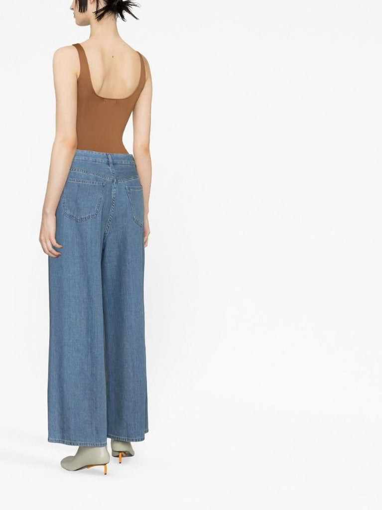 Blue Drawstring Wide-leg Jeans