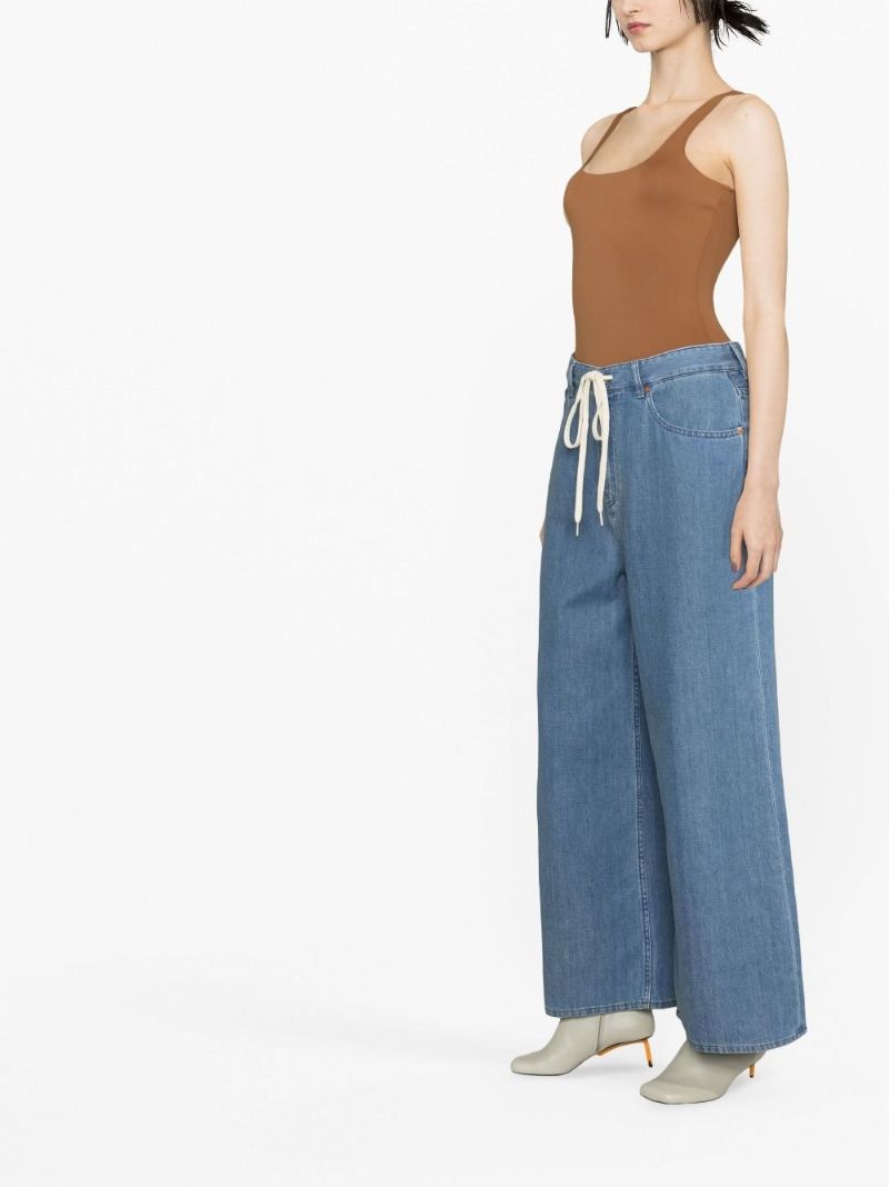 Blue Drawstring Wide-leg Jeans