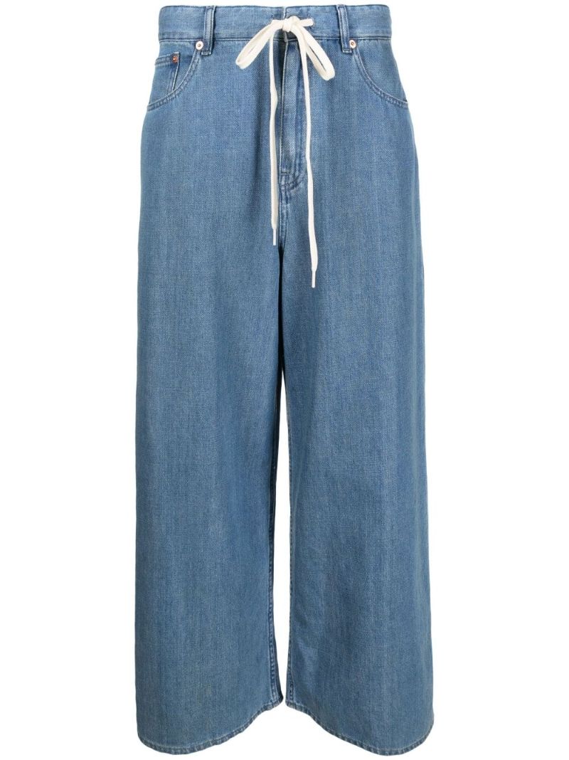 Blue Drawstring Wide-leg Jeans
