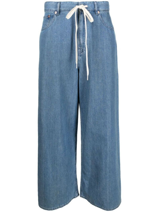 Blue Drawstring Wide-leg Jeans
