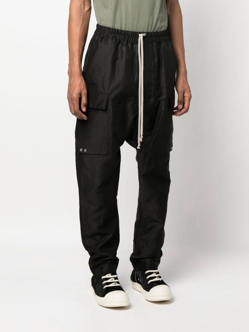 Black Strobe Linen Cargo Trousers