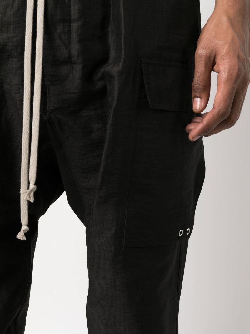 Black Strobe Linen Cargo Trousers