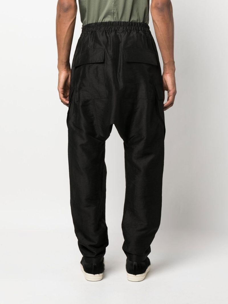 Black Strobe Linen Cargo Trousers