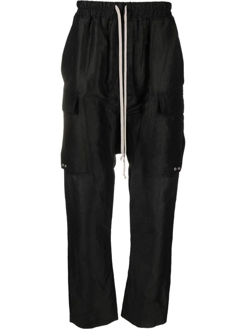 Black Strobe Linen Cargo Trousers