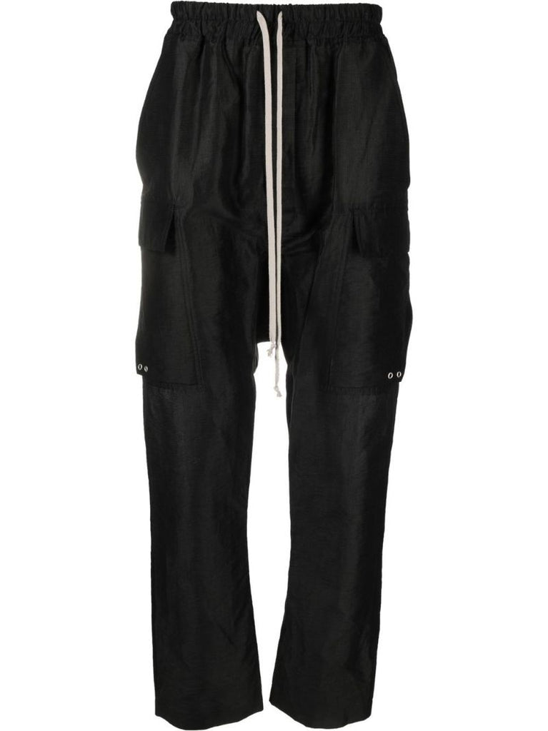 Black Strobe Linen Cargo Trousers