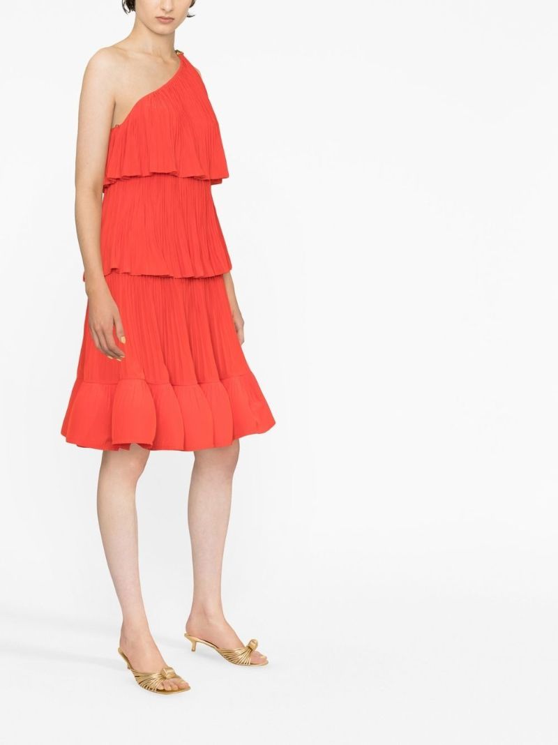 Red Asymmetric Three Layer Ruffle Dress