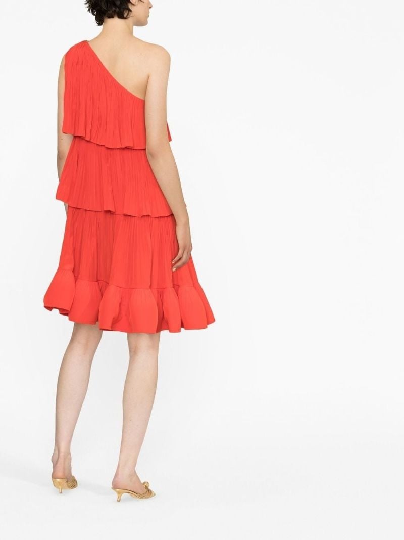 Red Asymmetric Three Layer Ruffle Dress