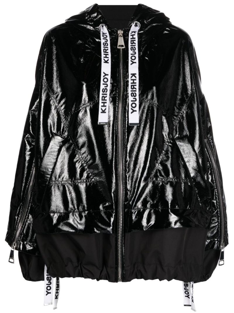 Black Khris Hooded Vinyl Windbreaker