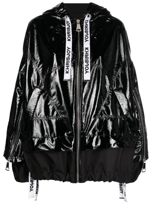 Black Khris Hooded Vinyl Windbreaker