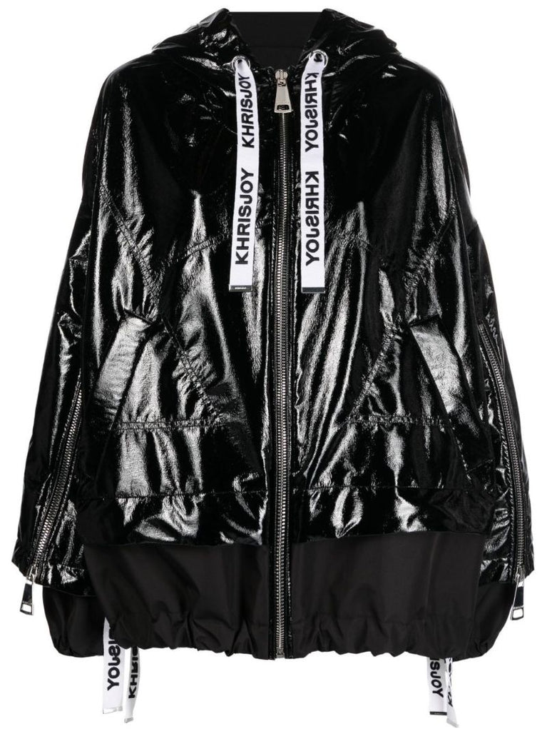 Black Khris Hooded Vinyl Windbreaker