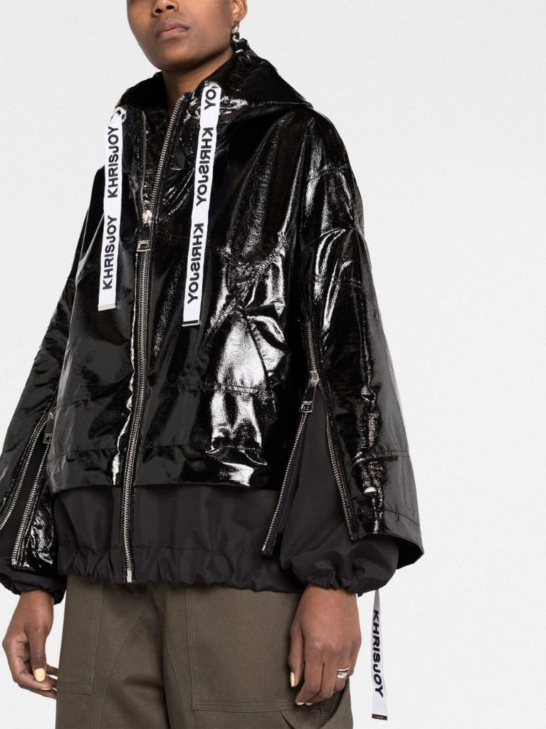 Black Khris Hooded Vinyl Windbreaker
