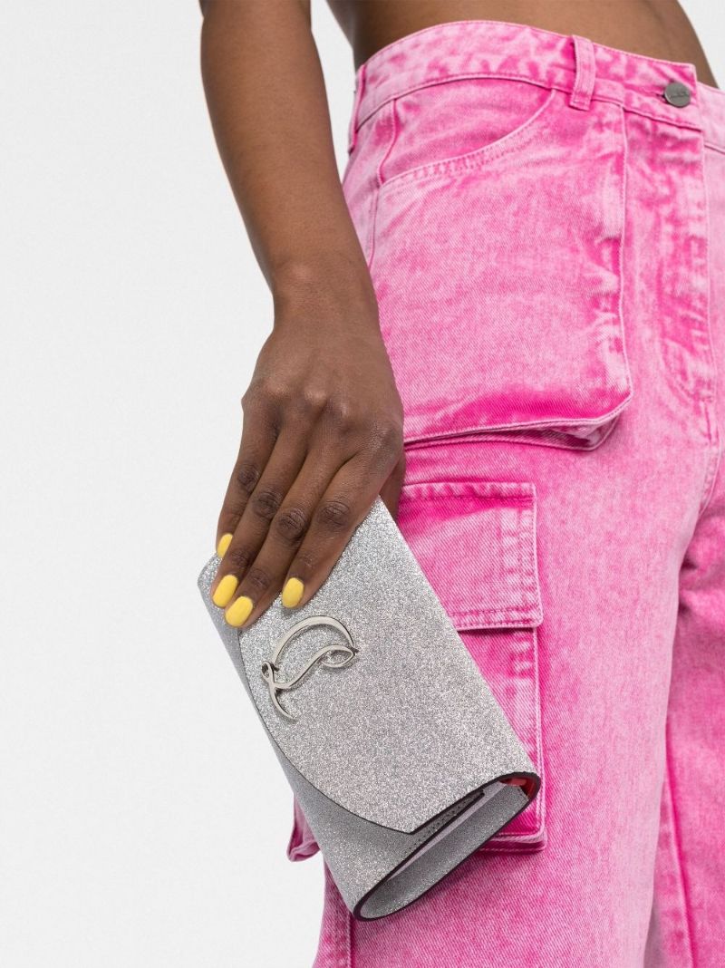 Silver Loubi54 Glitter Clutch Bag