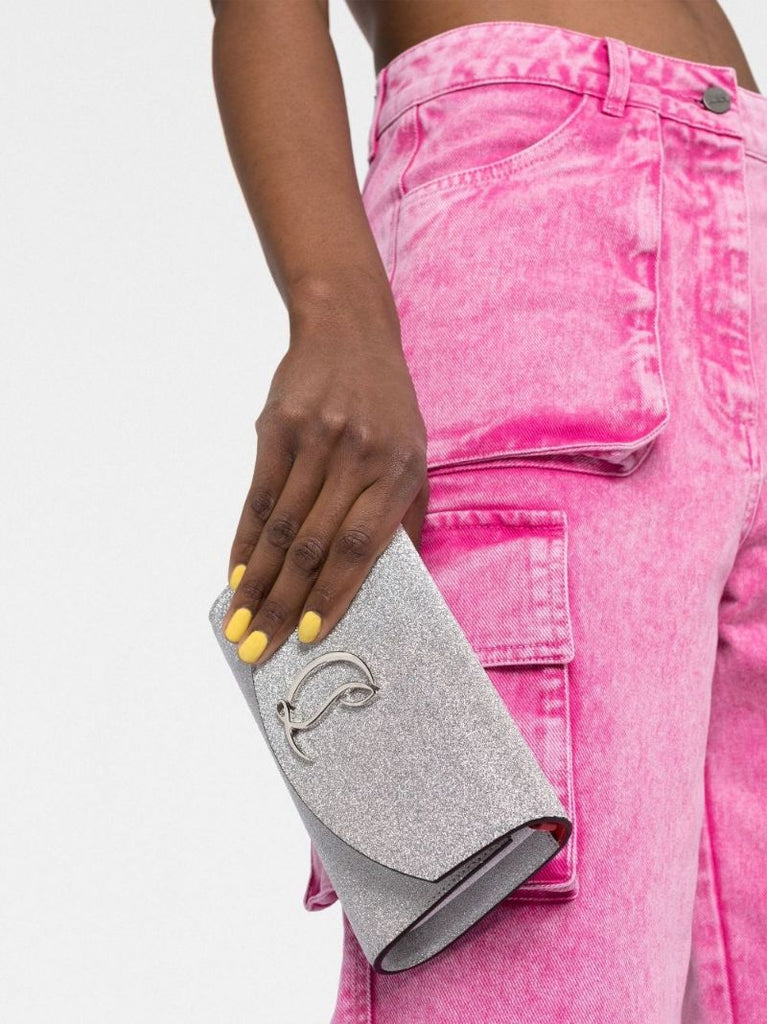 Silver Loubi54 Glitter Clutch Bag