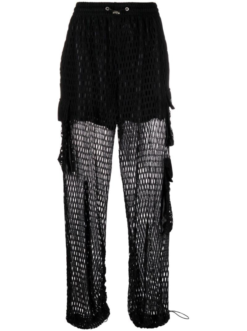 Black Multi Pocket Mesh Cargo Trousers