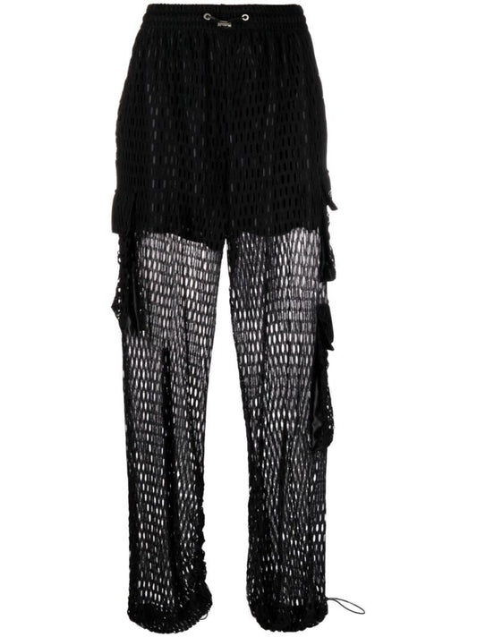 Black Multi Pocket Mesh Cargo Trousers