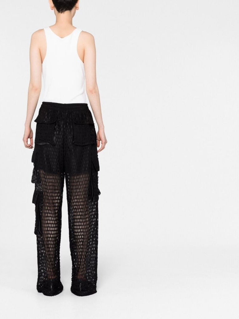 Black Multi Pocket Mesh Cargo Trousers
