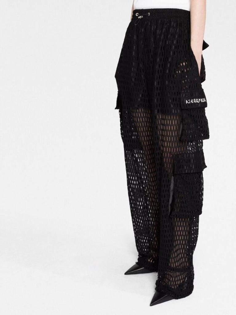 Black Multi Pocket Mesh Cargo Trousers