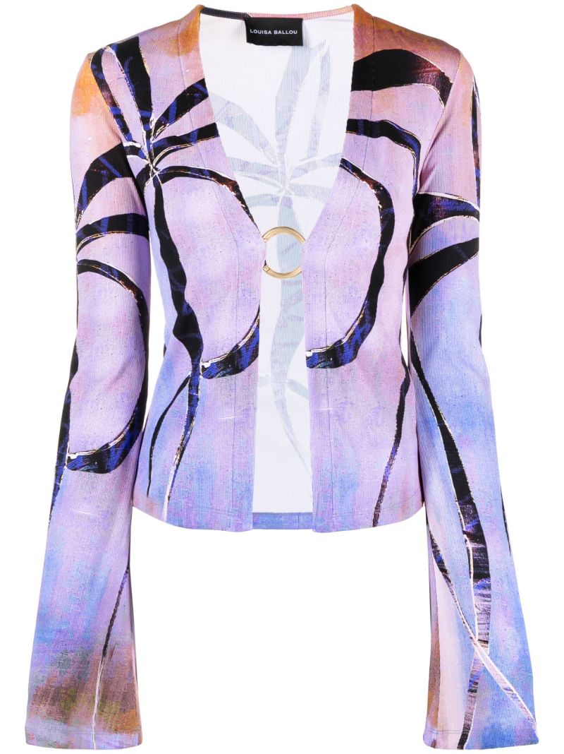 Purple Botanical-print Cardigan