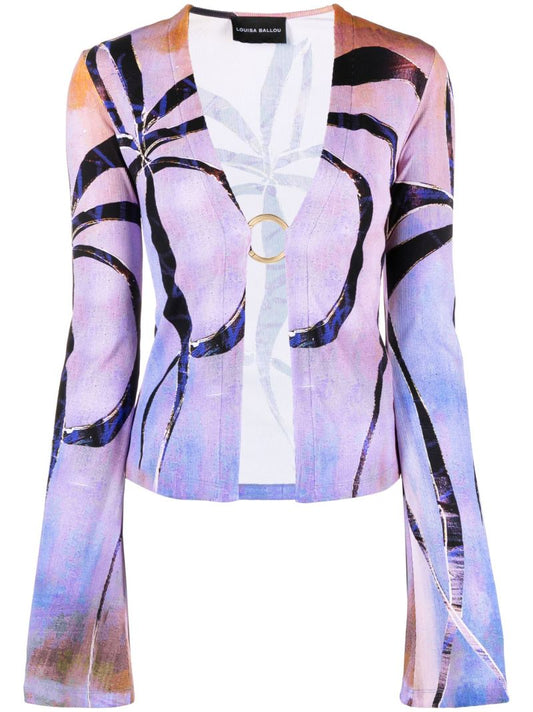 Purple Botanical-print Cardigan