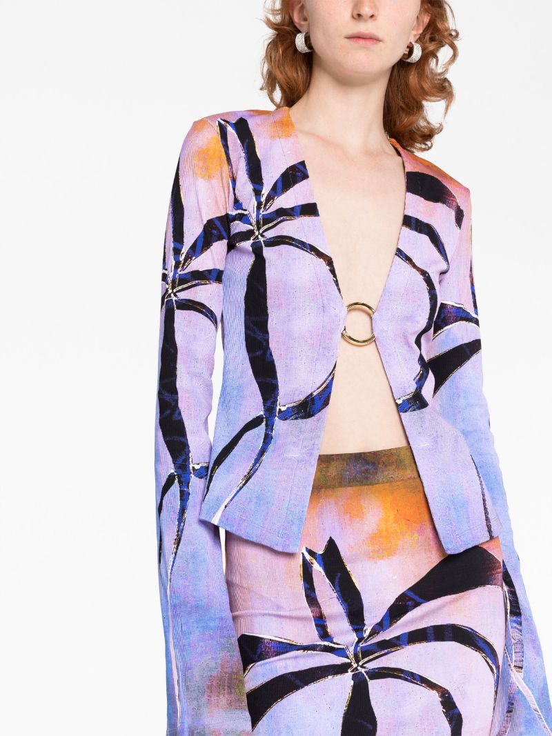 Purple Botanical-print Cardigan