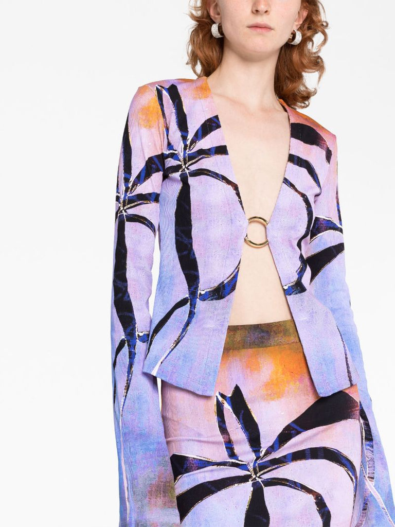 Purple Botanical-print Cardigan
