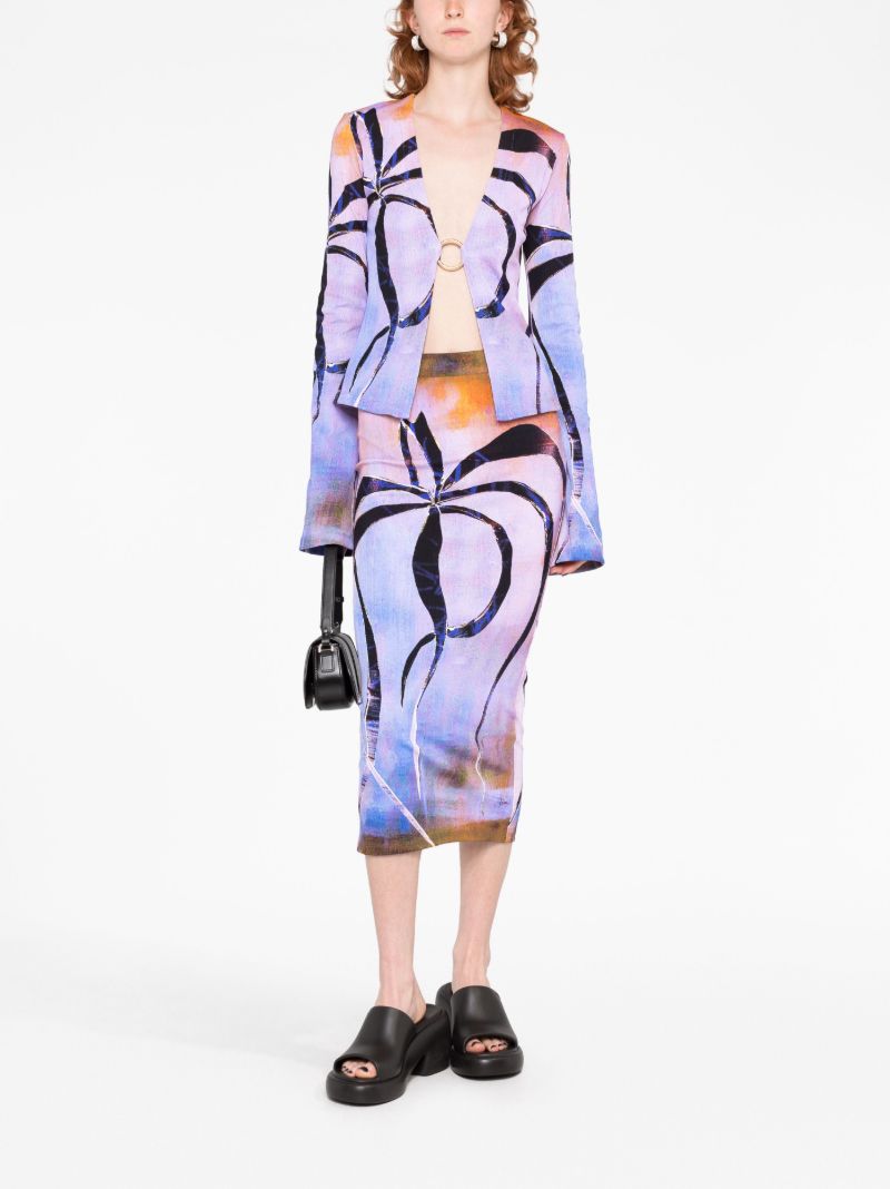 Purple Botanical-print Cardigan