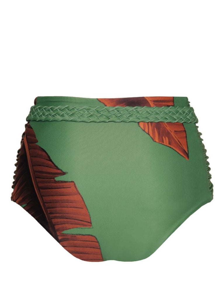 Green Tangelo Leaf-print Bikini Bottoms