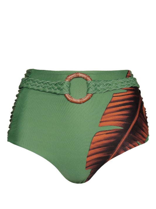 Green Tangelo Leaf-print Bikini Bottoms
