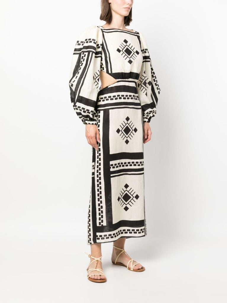 Black Sachamama Bohemian Print Linen Dress