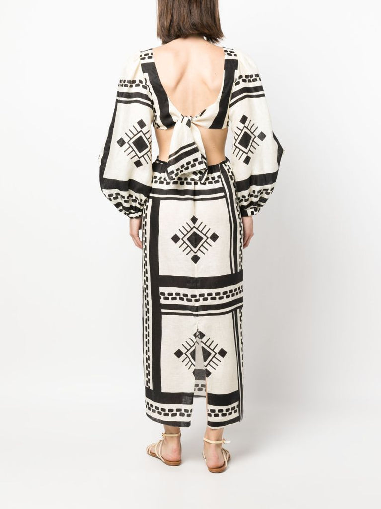 Black Sachamama Bohemian Print Linen Dress