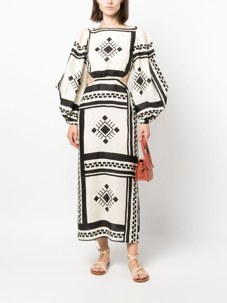 Black Sachamama Bohemian Print Linen Dress