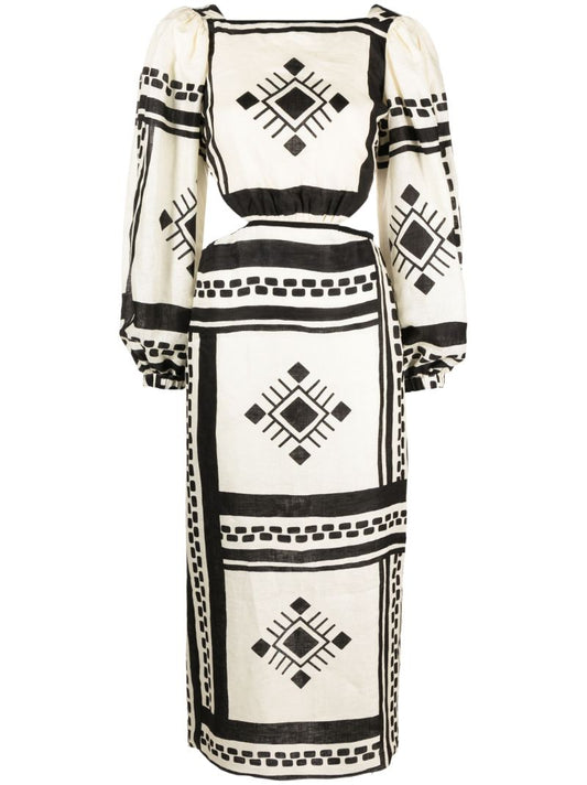Black Sachamama Bohemian Print Linen Dress