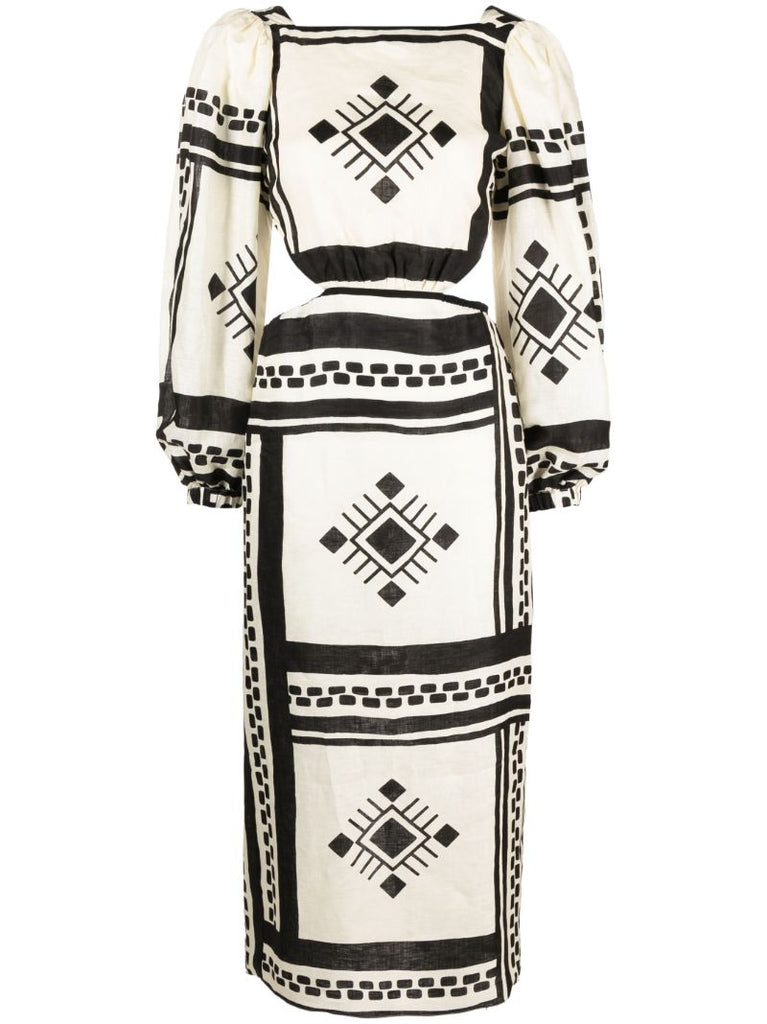 Black Sachamama Bohemian Print Linen Dress