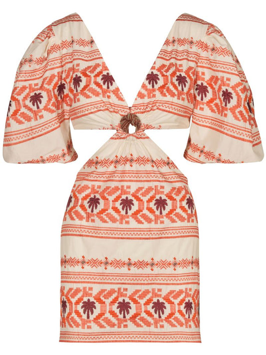 Orange Sacred Valley Jacquard Pattern Mini Dress
