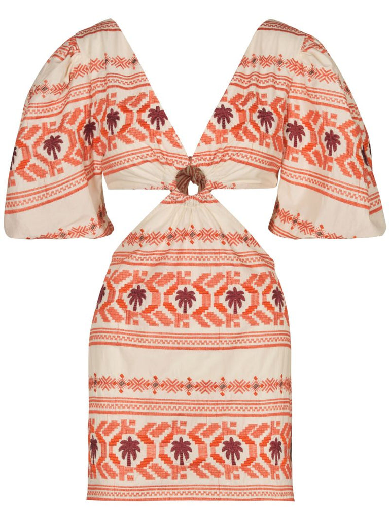 Orange Sacred Valley Jacquard Pattern Mini Dress