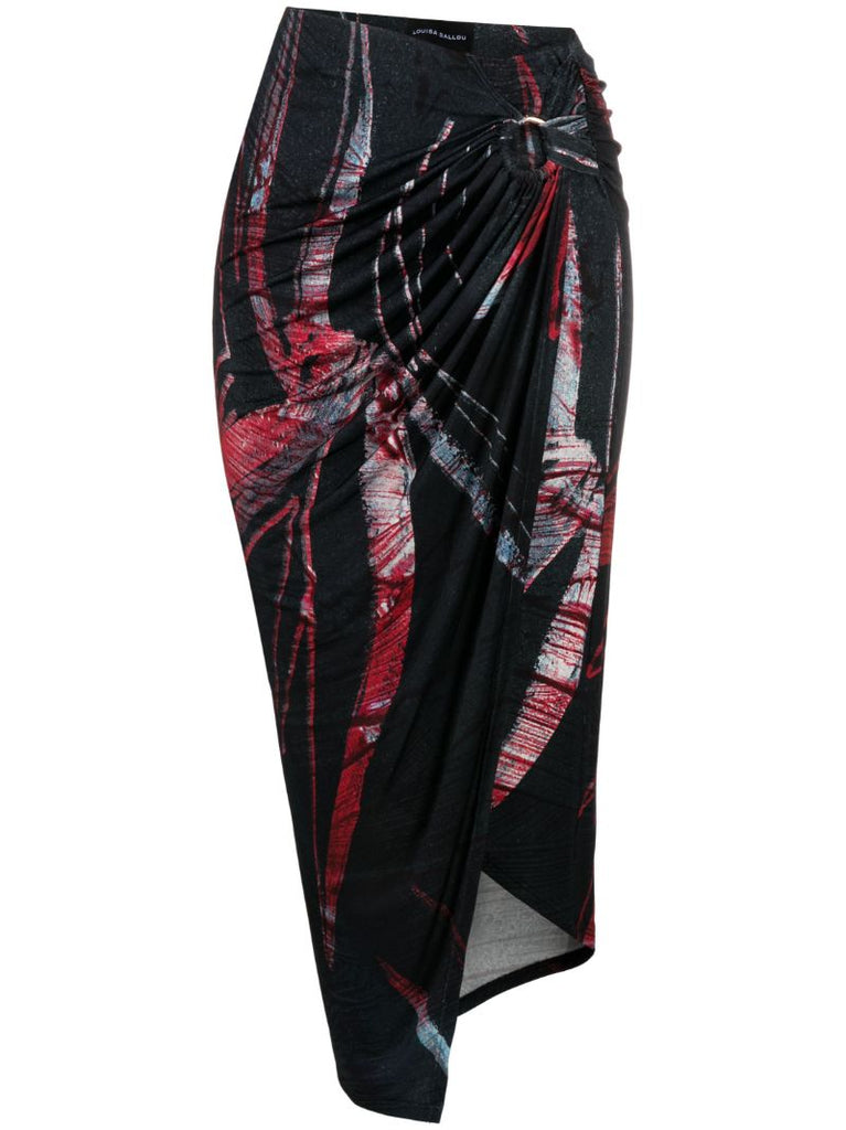 Grey Coastline Draped Midi Skirt