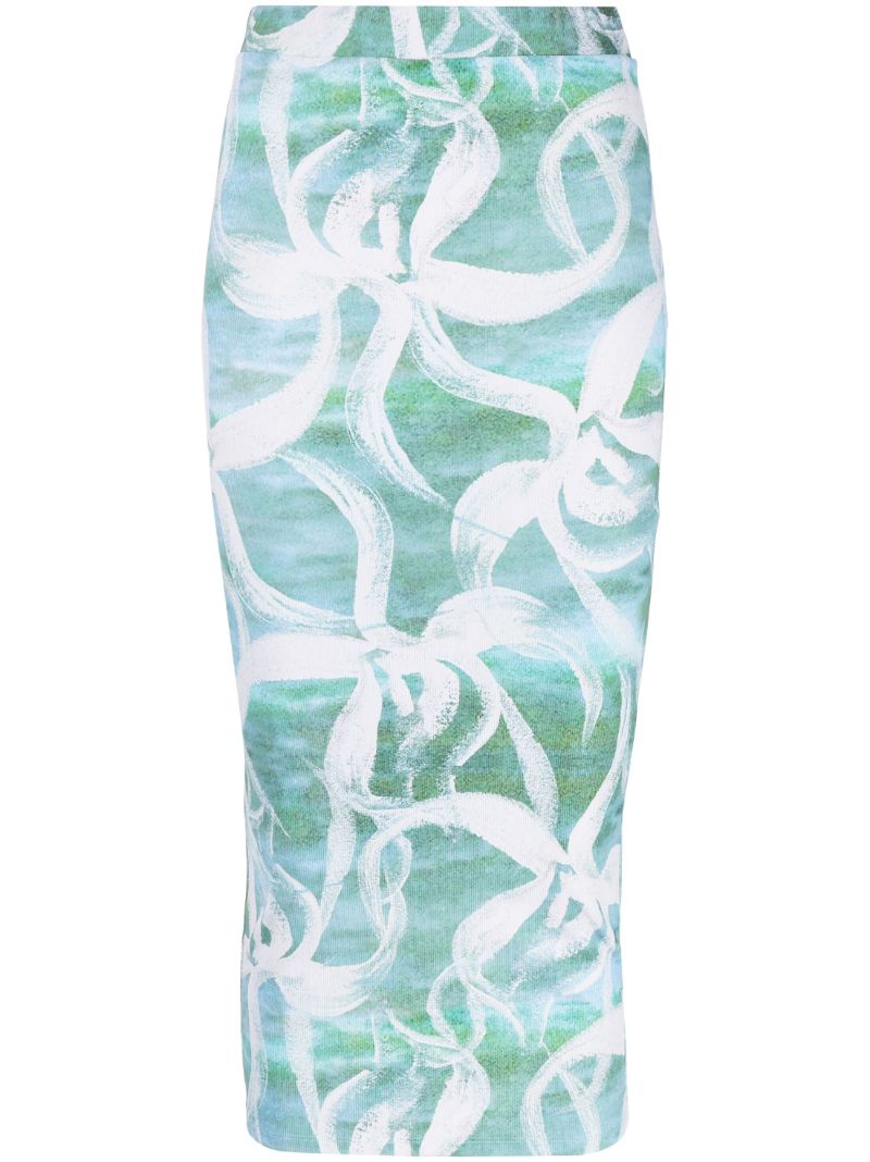 Blue Floral-print Midi Skirt