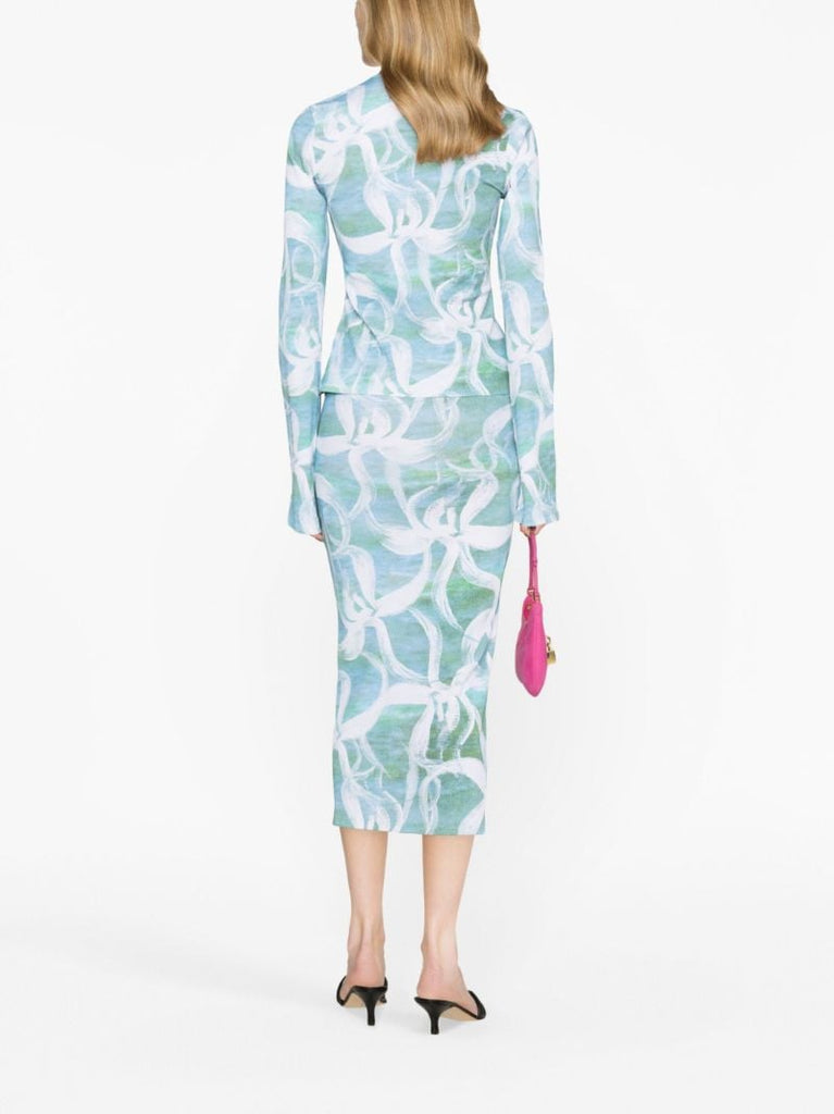Blue Floral-print Midi Skirt