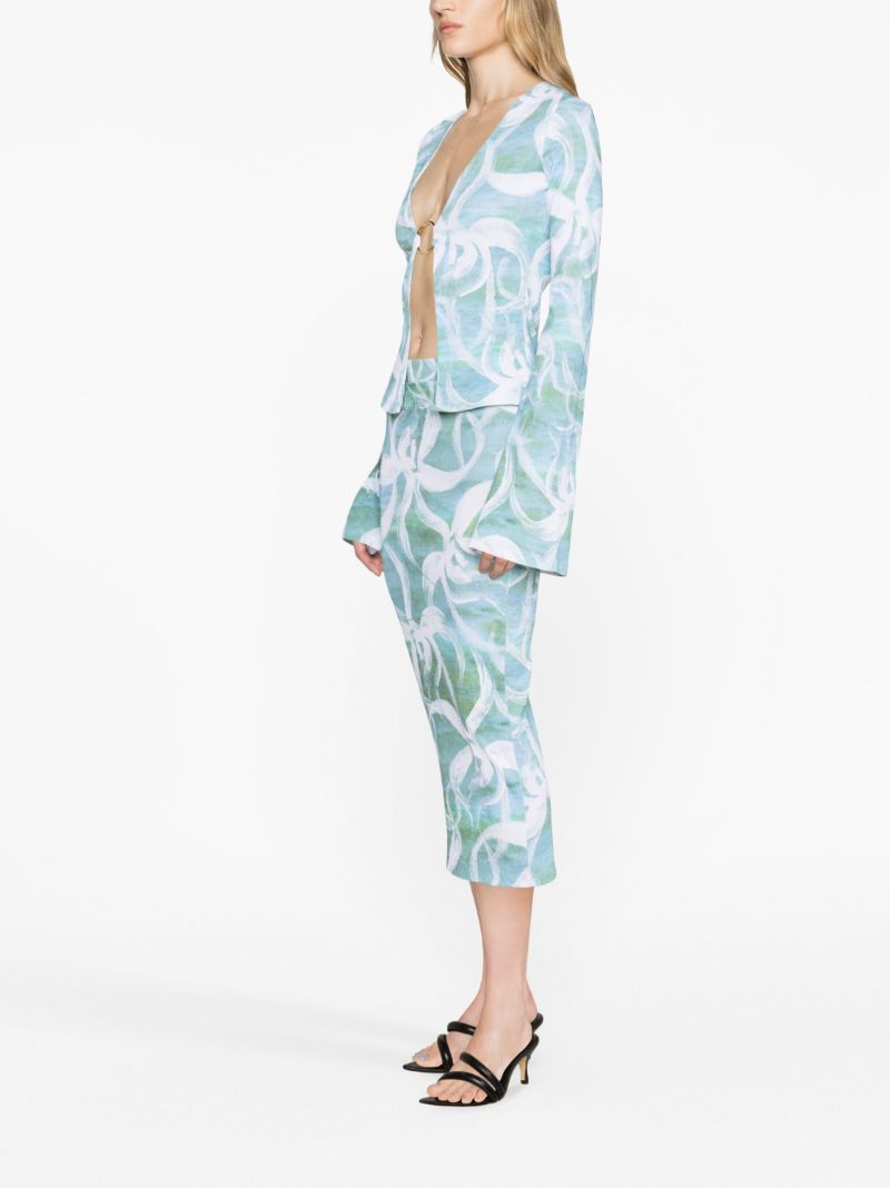 Blue Floral-print Midi Skirt
