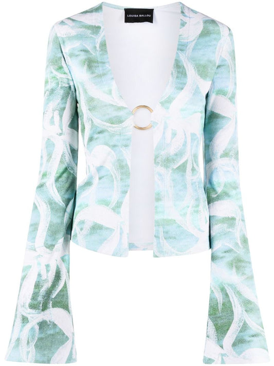 Green Floral-print Cardigan