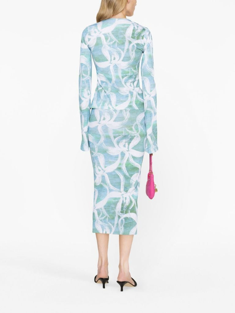 Green Floral-print Cardigan