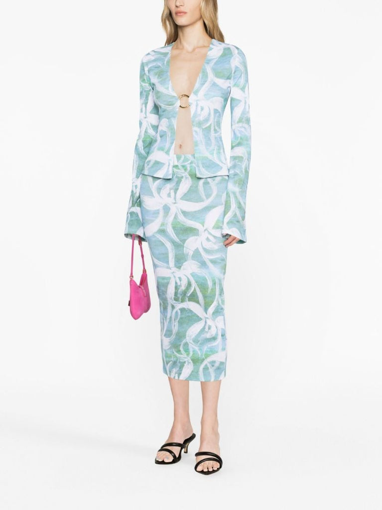 Green Floral-print Cardigan