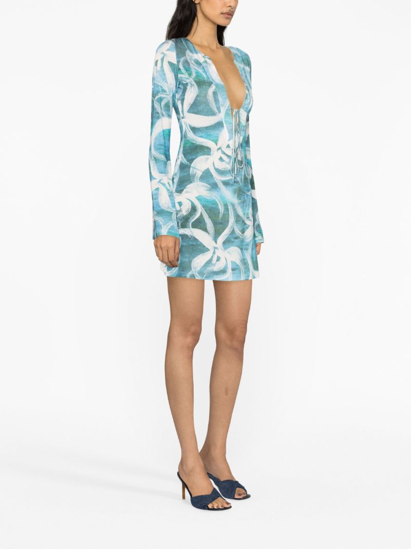 Blue Floral-print Mini Dress